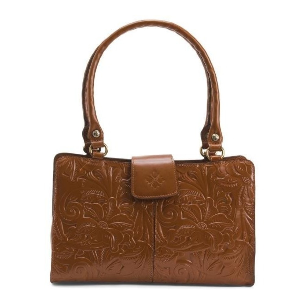 Patricia Nash Florence Rienzo Tooled Leather Handbag Brown Floral Shoulder Bag
